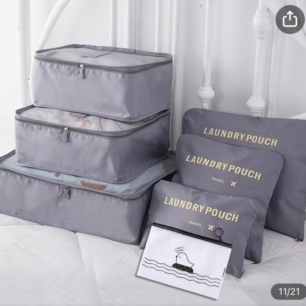 🆕 Gray 7pc Travel Laundry Pouch & Packing Cube Storage Set